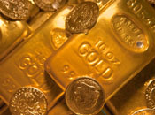Gold bar and coins
